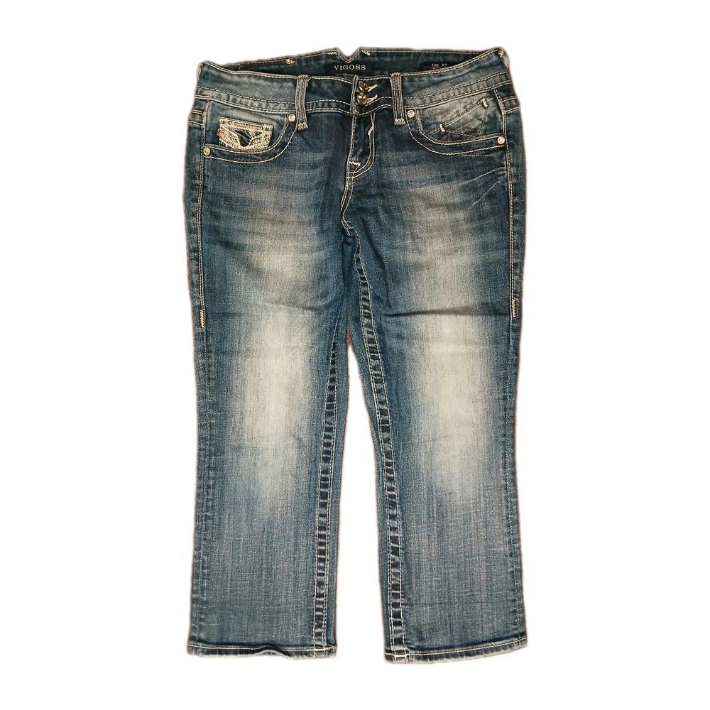 Vigoss‎ Chelsea Capri Jeans Womens Size 3/4 Low Rise Medium Wash Denim #344C